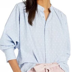 Joie Cotton Textured Blue Long Sleeve Button Down